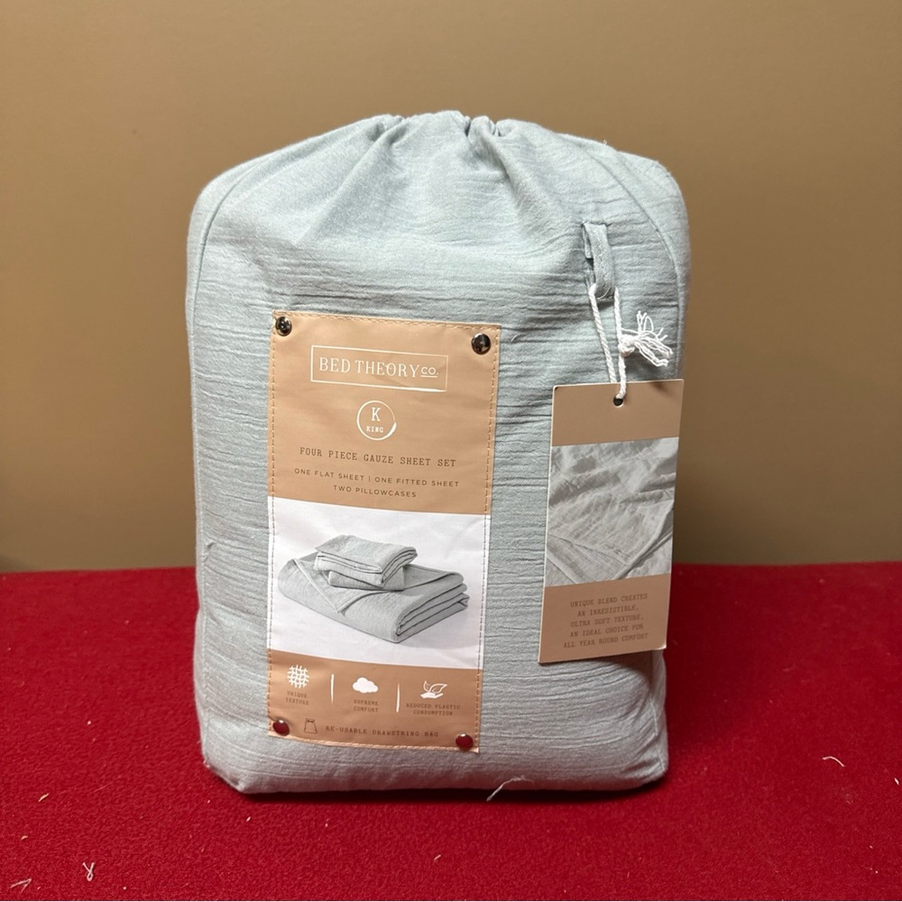 Bed Theory Co. 4 Pc Gauze Leonore King Sheet Set In Aqua Mist Soft Texture NWT